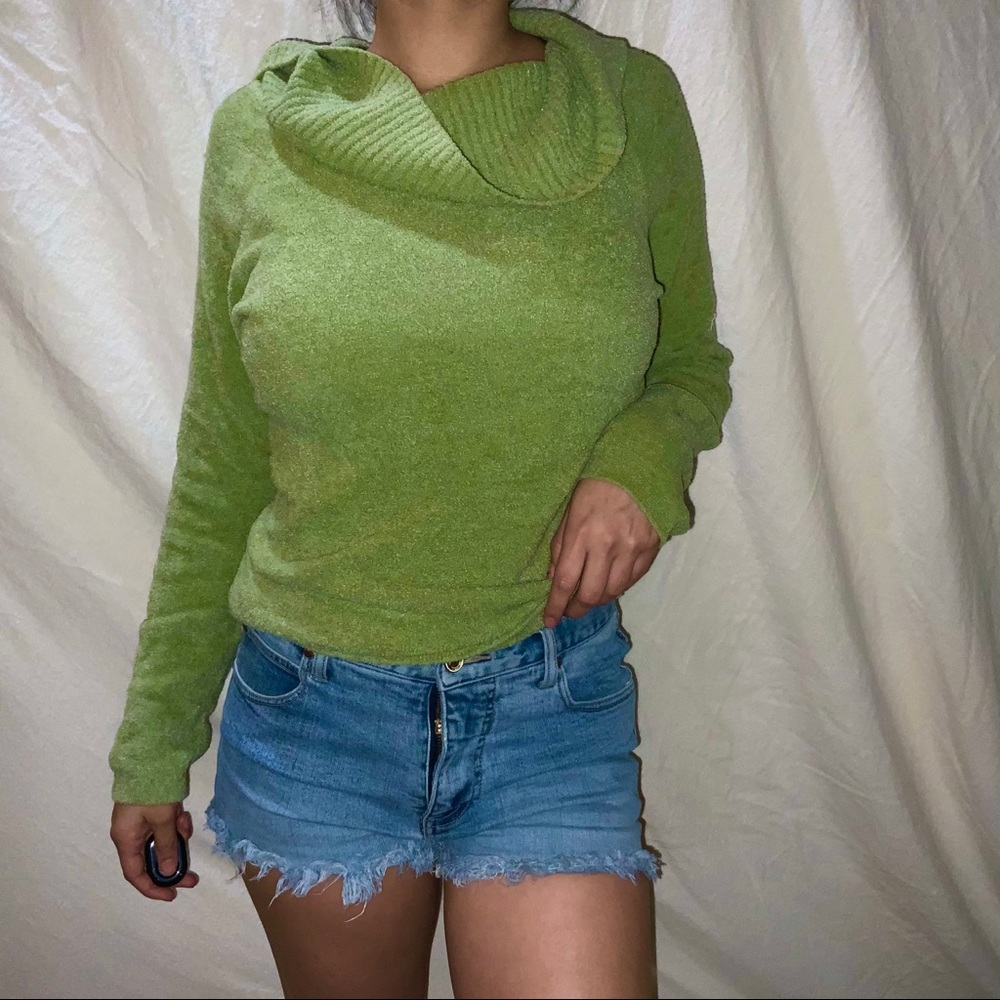 Beautiful wooly green cowl neck sweater